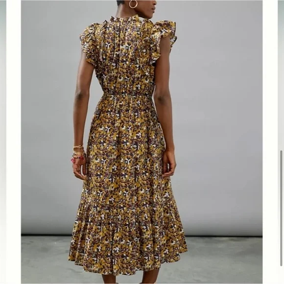 Anthropologie Othilia Aleksia Ruffled Maxi Dress Sz S Cottagecore Embroidered - Picture 3 of 15